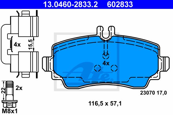 ATE Комплект тормозных колодок, дисковый тормоз 13.0460-2833.2