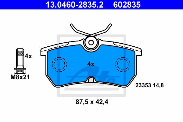 ATE Комплект тормозных колодок, дисковый тормоз 13.0460-2835.2