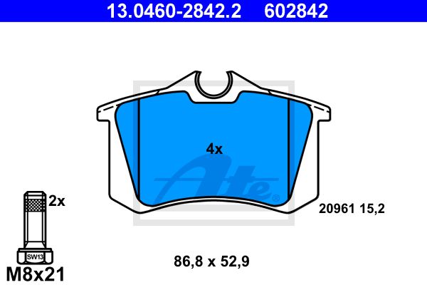 ATE Bremžu uzliku kompl., Disku bremzes 13.0460-2842.2
