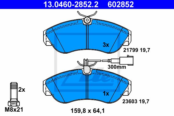 ATE Комплект тормозных колодок, дисковый тормоз 13.0460-2852.2