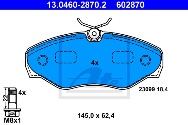 ATE Комплект тормозных колодок, дисковый тормоз 13.0460-2870.2