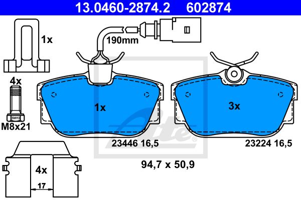 ATE Комплект тормозных колодок, дисковый тормоз 13.0460-2874.2