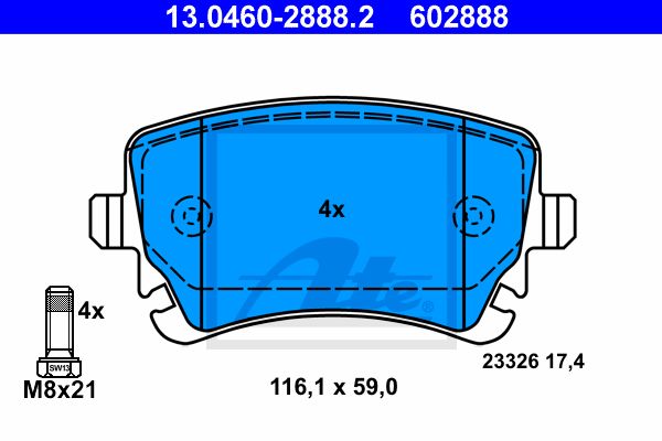 ATE Комплект тормозных колодок, дисковый тормоз 13.0460-2888.2