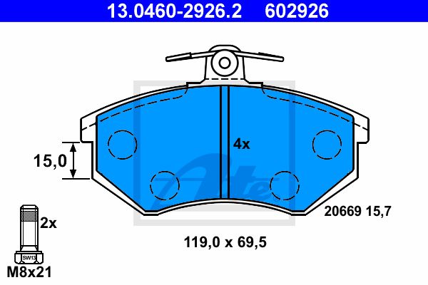 ATE Комплект тормозных колодок, дисковый тормоз 13.0460-2926.2