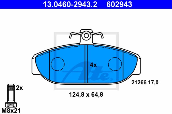 ATE Комплект тормозных колодок, дисковый тормоз 13.0460-2943.2