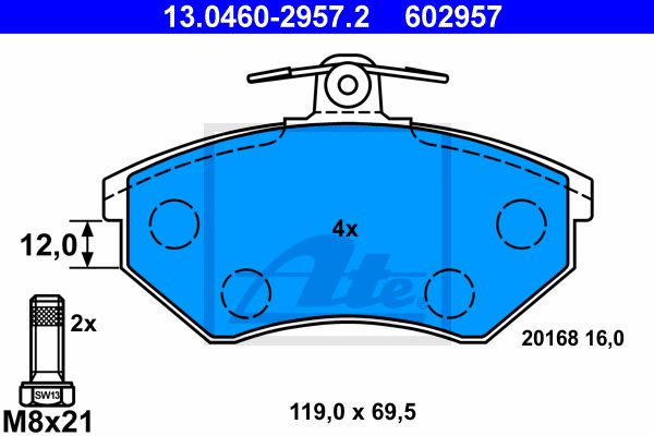 ATE Комплект тормозных колодок, дисковый тормоз 13.0460-2957.2