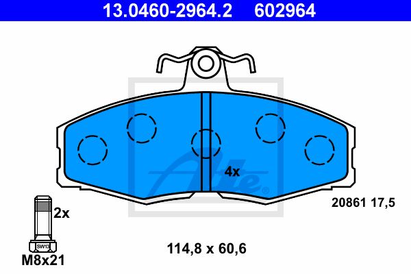 ATE Комплект тормозных колодок, дисковый тормоз 13.0460-2964.2