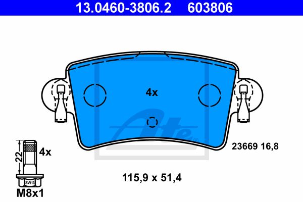 ATE Комплект тормозных колодок, дисковый тормоз 13.0460-3806.2