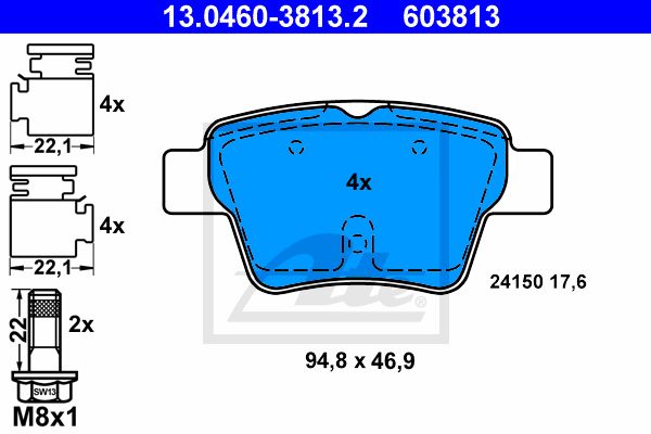 ATE Комплект тормозных колодок, дисковый тормоз 13.0460-3813.2