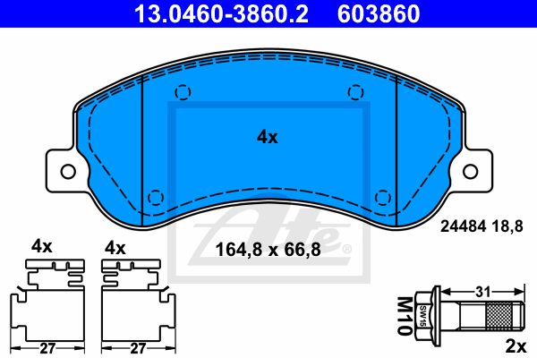 ATE Комплект тормозных колодок, дисковый тормоз 13.0460-3860.2
