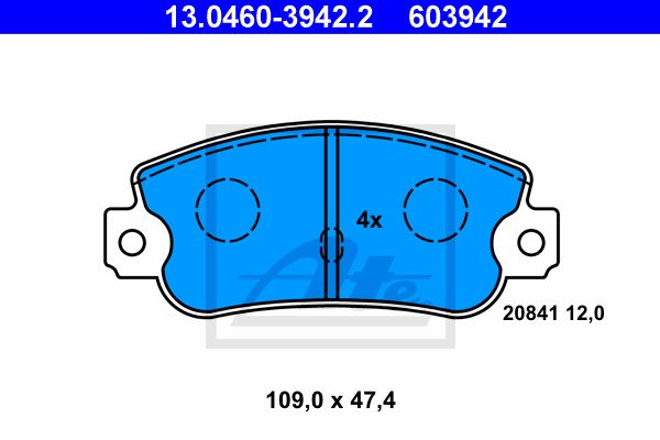 ATE Комплект тормозных колодок, дисковый тормоз 13.0460-3942.2