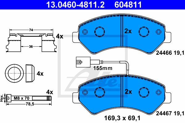 ATE Комплект тормозных колодок, дисковый тормоз 13.0460-4811.2