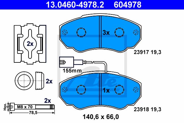 ATE Комплект тормозных колодок, дисковый тормоз 13.0460-4978.2