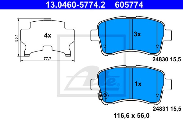 ATE Комплект тормозных колодок, дисковый тормоз 13.0460-5774.2