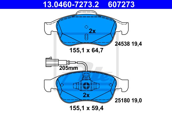 ATE Комплект тормозных колодок, дисковый тормоз 13.0460-7273.2