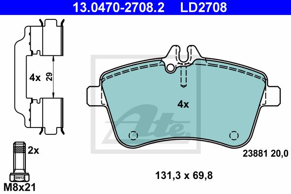 ATE Комплект тормозных колодок, дисковый тормоз 13.0470-2708.2