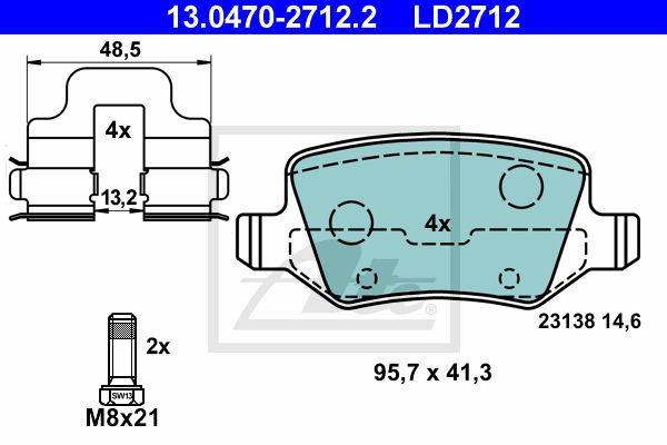 ATE Комплект тормозных колодок, дисковый тормоз 13.0470-2712.2