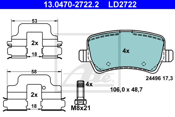ATE Комплект тормозных колодок, дисковый тормоз 13.0470-2722.2