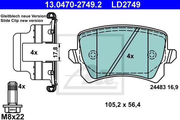 ATE Комплект тормозных колодок, дисковый тормоз 13.0470-2749.2