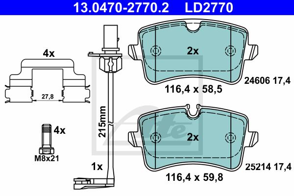 ATE Комплект тормозных колодок, дисковый тормоз 13.0470-2770.2