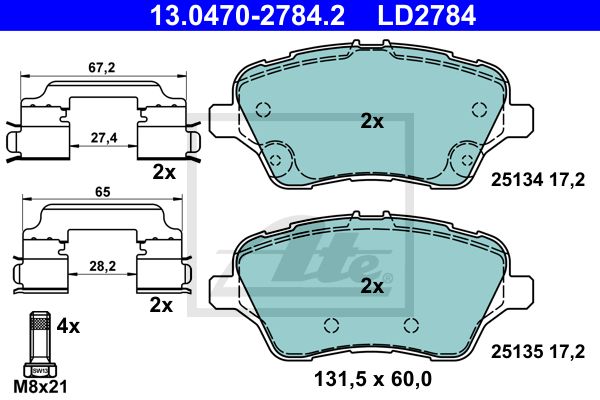 ATE Комплект тормозных колодок, дисковый тормоз 13.0470-2784.2