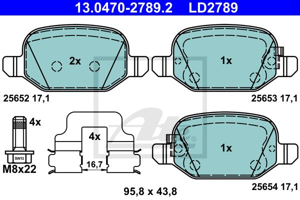 ATE Комплект тормозных колодок, дисковый тормоз 13.0470-2789.2