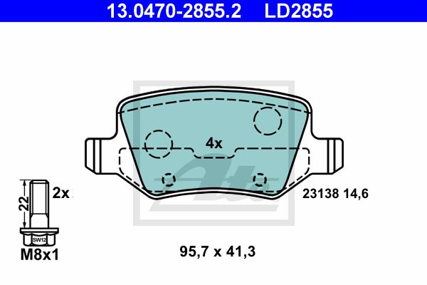 ATE Комплект тормозных колодок, дисковый тормоз 13.0470-2855.2
