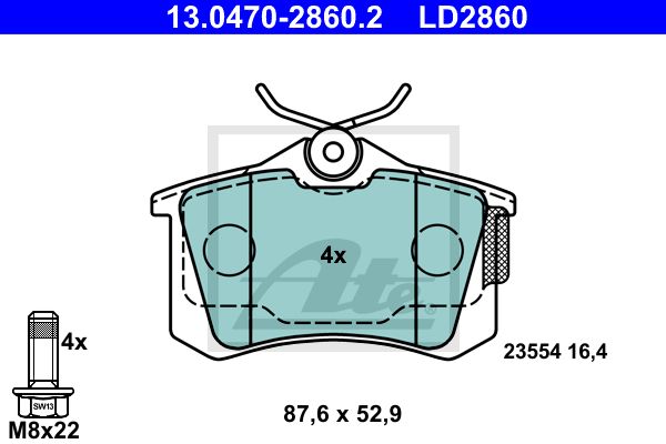 ATE Комплект тормозных колодок, дисковый тормоз 13.0470-2860.2