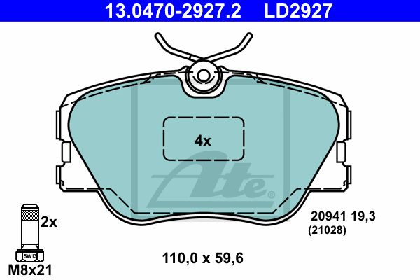 ATE Комплект тормозных колодок, дисковый тормоз 13.0470-2927.2