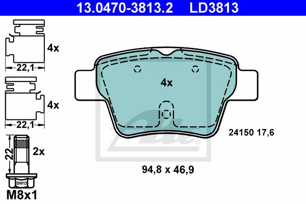 ATE Комплект тормозных колодок, дисковый тормоз 13.0470-3813.2