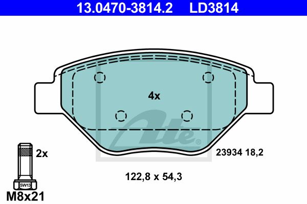 ATE Комплект тормозных колодок, дисковый тормоз 13.0470-3814.2