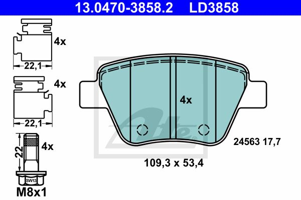 ATE Комплект тормозных колодок, дисковый тормоз 13.0470-3858.2