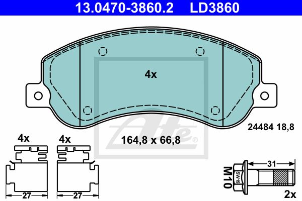 ATE Комплект тормозных колодок, дисковый тормоз 13.0470-3860.2