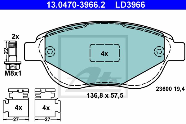 ATE Комплект тормозных колодок, дисковый тормоз 13.0470-3966.2