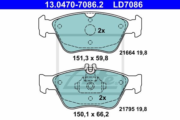 ATE Комплект тормозных колодок, дисковый тормоз 13.0470-7086.2
