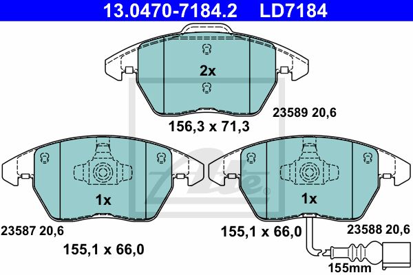 ATE Комплект тормозных колодок, дисковый тормоз 13.0470-7184.2