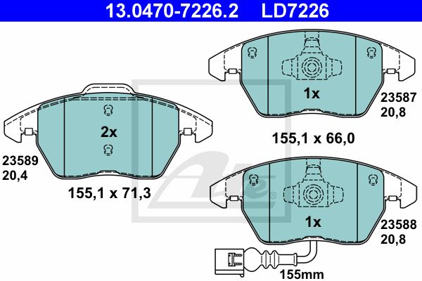 ATE Комплект тормозных колодок, дисковый тормоз 13.0470-7226.2