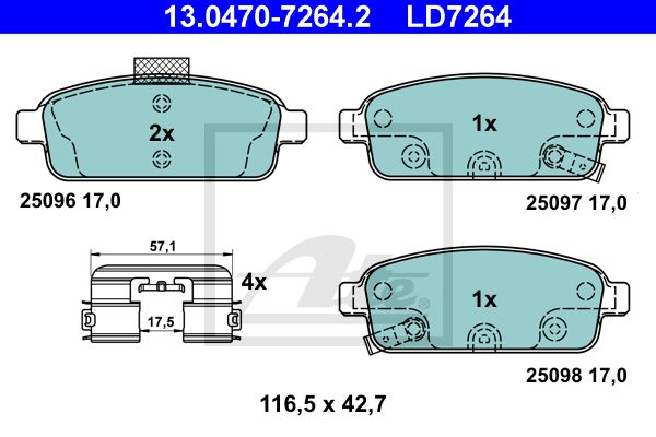 ATE Комплект тормозных колодок, дисковый тормоз 13.0470-7264.2
