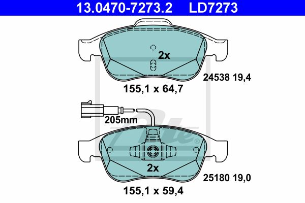 ATE Комплект тормозных колодок, дисковый тормоз 13.0470-7273.2