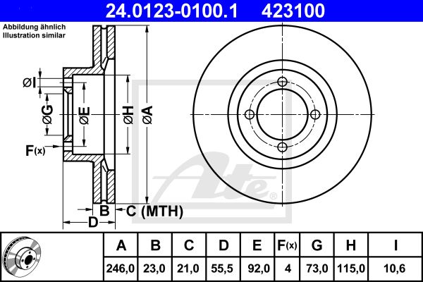 ATE Bremžu diski 24.0123-0100.1