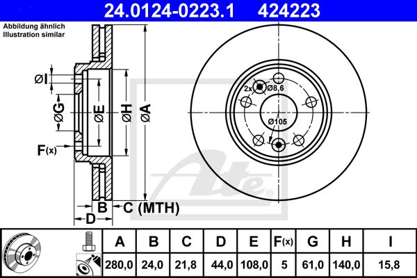 ATE Тормозной диск 24.0124-0223.1