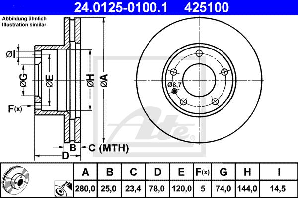 ATE Тормозной диск 24.0125-0100.1