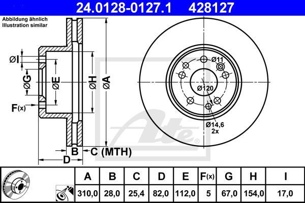 ATE Bremžu diski 24.0128-0127.1