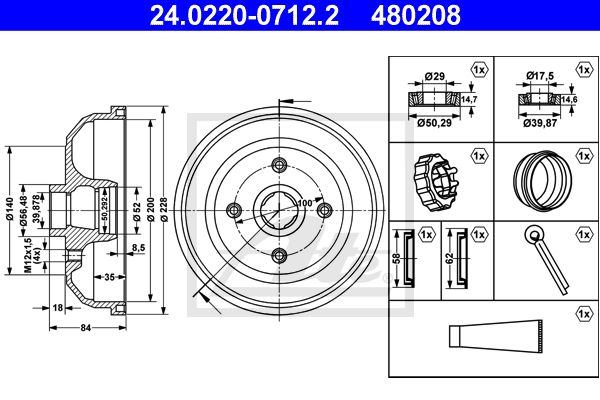 ATE Тормозной барабан 24.0220-0712.2