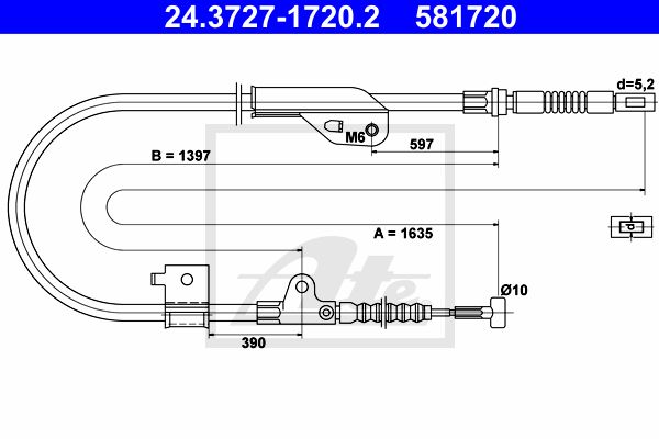 ATE Тросик, cтояночный тормоз 24.3727-1720.2