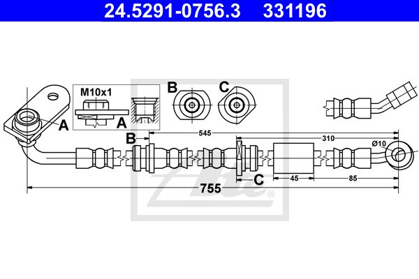 ATE Bremžu šļūtene 24.5291-0756.3