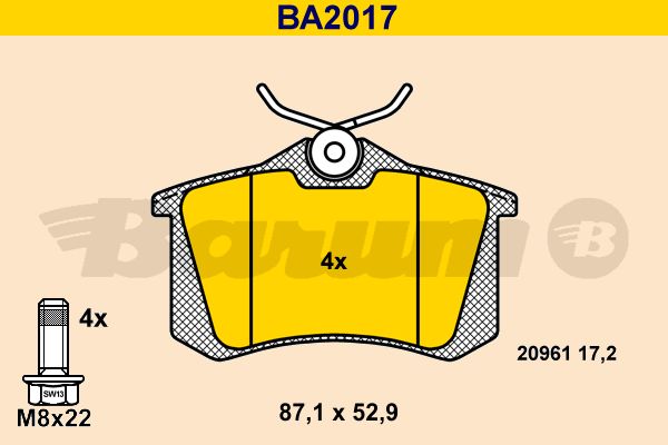 BARUM Комплект тормозных колодок, дисковый тормоз BA2017