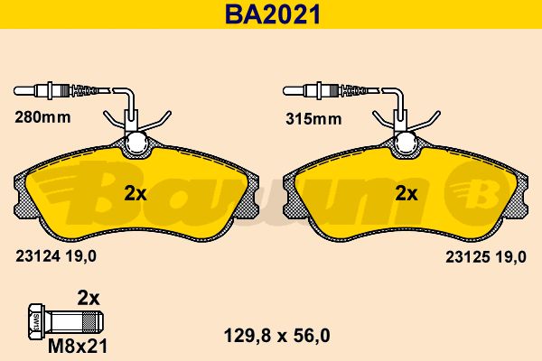 BARUM Комплект тормозных колодок, дисковый тормоз BA2021