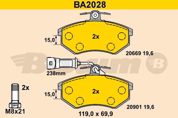 BARUM Комплект тормозных колодок, дисковый тормоз BA2028