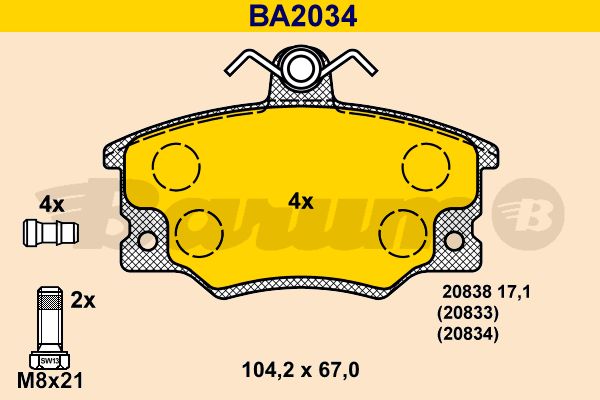 BARUM Комплект тормозных колодок, дисковый тормоз BA2034